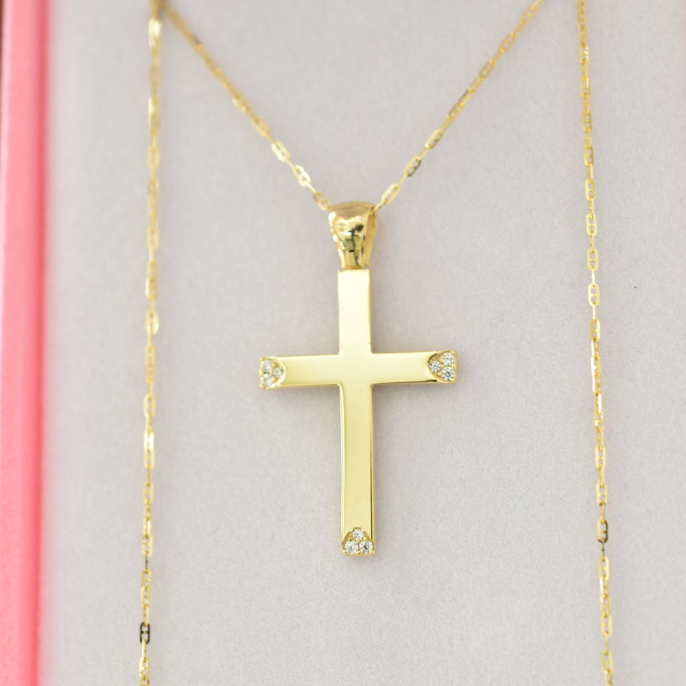 Χρυσός Σταυρός Κ9 με Ζιργκόν